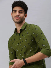 Men Olive Printed Casual Shirt-STANDARDPRINT-1305-Olive